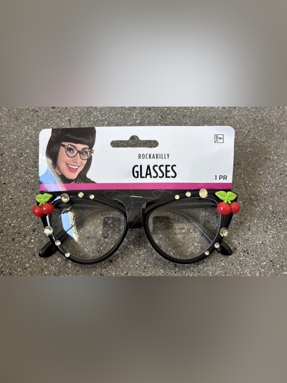 Rockabilly cherry Black Fashion Glasses Halloween with Crystal Accents